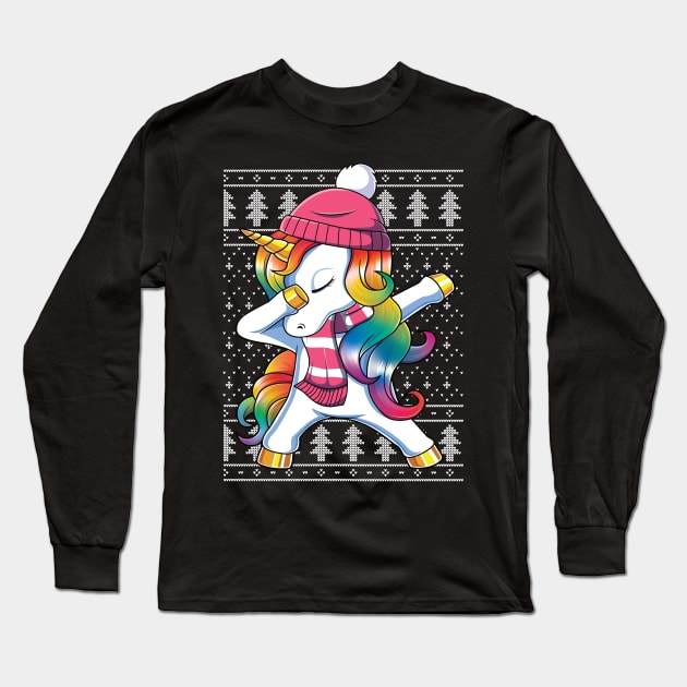 Dabbing Unicorn Ugly Christmas Sweater Xmas Dab Dance Long Sleeve T-Shirt by HCMGift